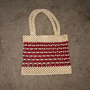 Beaded multicolored mini bag. Top handle